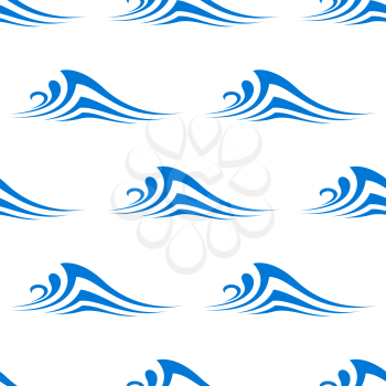 Stylized curling ocean waves nautical or marine themed seamless background pattern with a repeat motif in square format for wallpaper or fabric