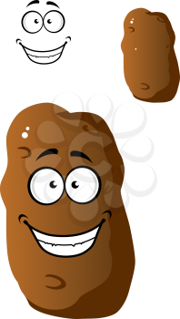 Cartoon farm fresh brown potato vegetable with a beaming happy smile with a second variation with no face and a separate smile element