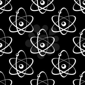 Seamless pattern of elliptical orbits fumed by an orbiting atom around a nucleus or planet around an earth in black and white colors in square format