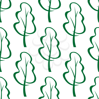 Stylized green trees sketch seamless background pattern with a repeat motif in square format for faric and textile, ecology or nature concept design
