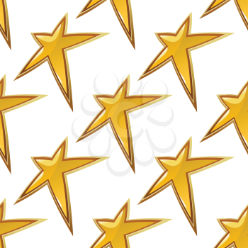 Golden stars seamless background pattern with an angled star with unequal points in a repeat motif in square format for a festive celebration or Christmas
