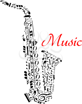 Saxophone with musical notes for entertainment and classic music concert design