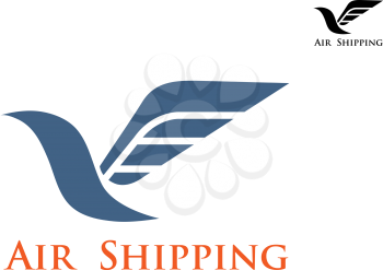 Dove bird with big wing as air shiping and mail symbol or emblem