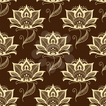 Beige colored Paisley seamless floral pattern in Persian style for wallpaper, tiles and fabric design isolated over brown colored background in square format