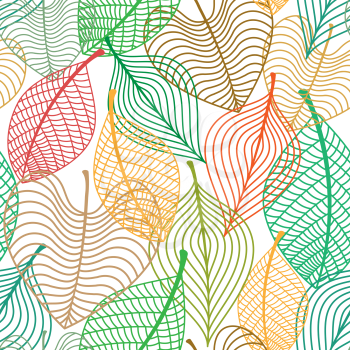 Seamless pattern of autumnal colorful leaves overlap on each other for seasonal or background design