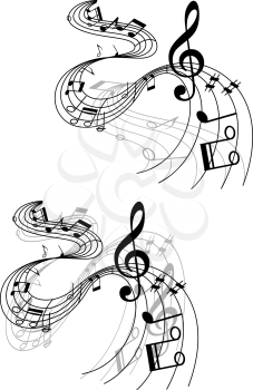 Abstract musical designs with music waves and notes for art background design