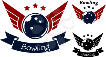 Bowling symbols with wings for sporting heraldry design