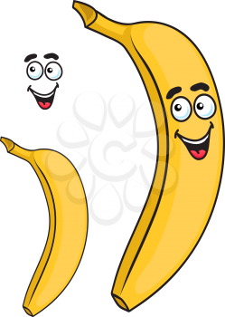 Happy smiling tropical ripe yellow cartoon banana fruit isolated on white background