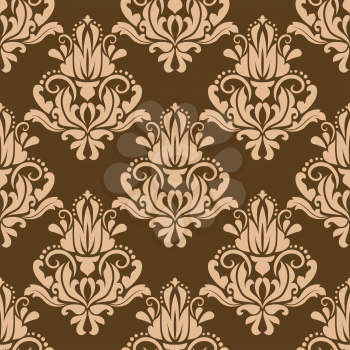 Seamless brown colored floral arabesque pattern in damask style motifs suitable for wallpaper, tiles and fabric design in square format