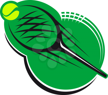 Tennis Racket hitting a yellow ball with motion trail - suitable for sports emblem or symbol design