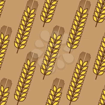 Seamless pattern of ripe golden wheat ears in a repeat motif in square format for agriculture industry design