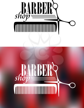Retro barber shop icon with comb and scissors for service industry design