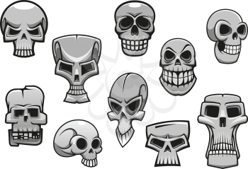  Cartoon human scary Halloween skulls for holiday design