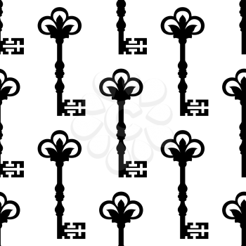 Old antique key seamless background pattern with a repeat black and white motif for vintage design