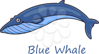 Funny cute cartoon blue whale isolated on white background for nautical, wildlife and ecology design