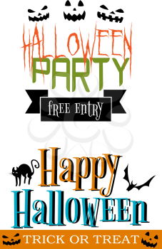 Halloween party themed banners with Jack, ghost or lantern faces, bats and cats