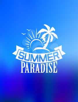 Summer paradise poster design with  sun, waves, palms and birds for travel or leisure design