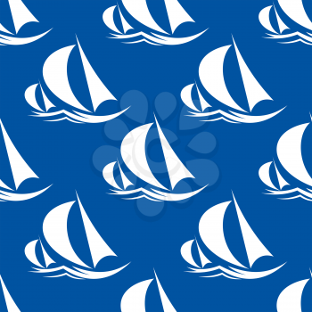 Seamless pattern of yachts and rushing sailing ship with waves, for marine or travel design