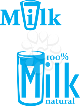 Natural 100 percent Milk and dairy emblems isolated on white for healthy food and dairy products design