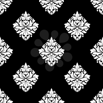 Seamless floral elegant arabesque pattern in damask style motifs suitable for wallpaper, tiles and fabric design with white flowers over black background