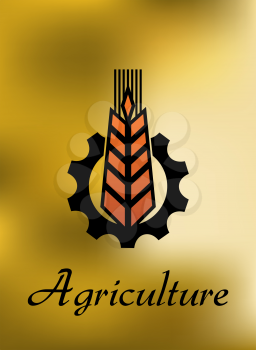 Agriculture emblem with gear and ear on yellow background - suitable for agriculture and industrial design