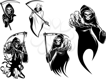 Death skeleton characters with and without scythe,  suitable for Halloween and tattoo design