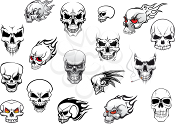 Horror, Halloween and danger skulls set for tattoo, mascot, religion design