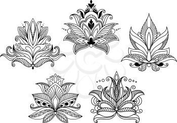 Vintage floral paisley elements in black and white with ornate detailed designs for an elegant decoration