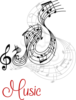 Abstract musical waves composition design with music notes and treble clef