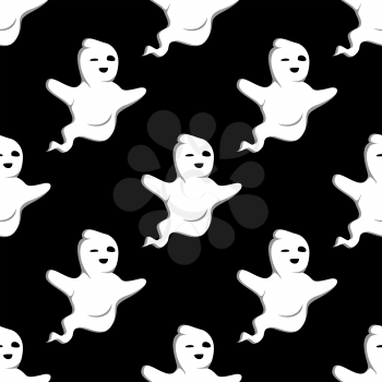 Flying cute Halloween ghots in seamless pattern for seasonal design and background
