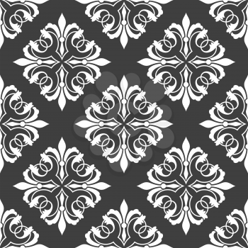 Floral retro ornamental seamless pattern on black colored background