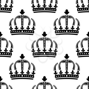 Seamless pattern of black medieval vintage royal crown for wallpaper, tiles and fabric design