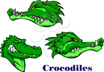 Cartoon scary, carnivore and aggressive crocodile or alligator characters for mascot design