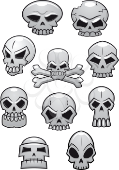 Cartoon Halloween skulls isolated on white background. Suitable for Halloween holiday or tattoo design
