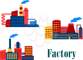 Factory and plants industrial building flat icons for cityscape, industry and ecology design