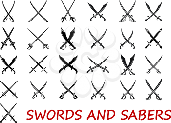 Crossed swords and sabers elements isolated on white background, suitable for history and heraldry design