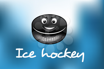 Cartoon ice hockey puck for winter sport, hockey and recreation design 
