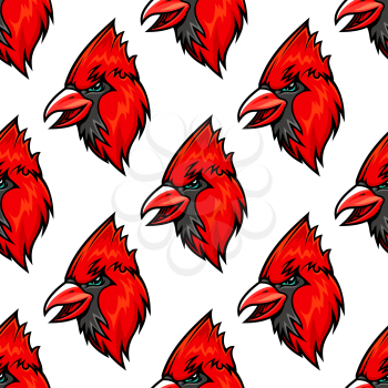 Red cardinal bird seamless pattern in cartoon style