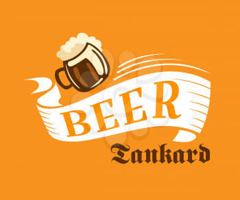 Brewery poster with beer tankard in yellow, white and brown colors on orange background. Suitable for bar logo, oktoberfest and restaurant design 