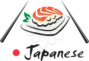Japanese seafood emblem or logo symbol design with sushi and text - Japanese,  suitable for food industry