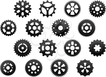 Gears and  pinions silhouettes set for technology, engineering and industrial design