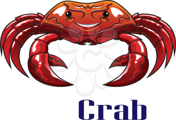 Cute funny cartoon red crab with big claws for seafood or mascot design