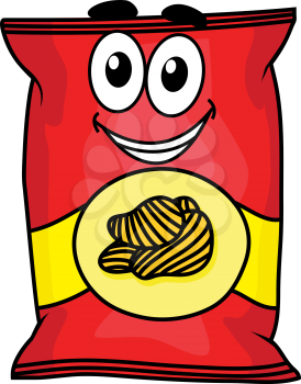 Cartoon happy cute potato chips packet character for fastfood  and snack design