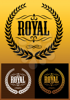 Royal laurel wreath icons in antique style isolated on brown and black background for heraldry design