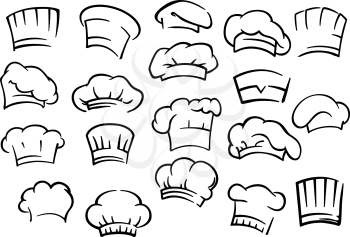 Chef toques and hats set isolated on white for restaurant, cafe and menu design