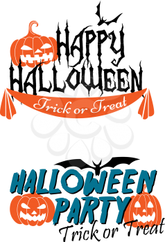 Happy Halloween themed graphics with pumpkins and flying bats