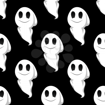 Cartoon cute smiling ghosts seamless pattern background for Halloween party design