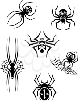 Black danger spiders or arachnids set for tattoo or another design