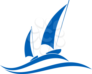 Sailing or yachting sport emblem for nautical tourism and yachting sports design
