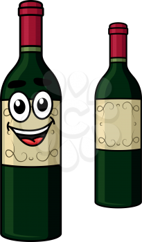 Cartoon wine bottle with a happy smiling face isolated on white for winery industry or beverage design